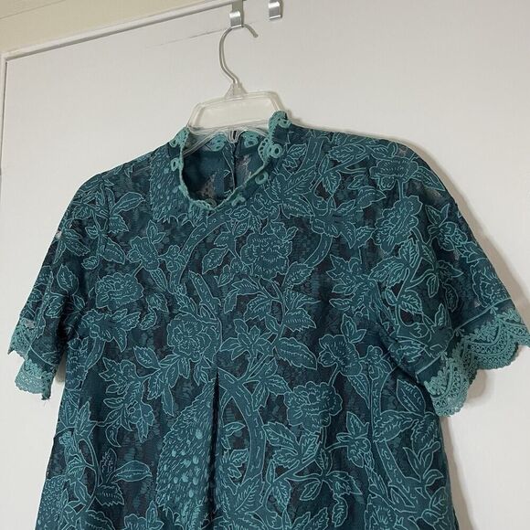Anthropologie HD in Paris Green lace meadow short sleeve blouse size US 4 - Picture 3 of 7